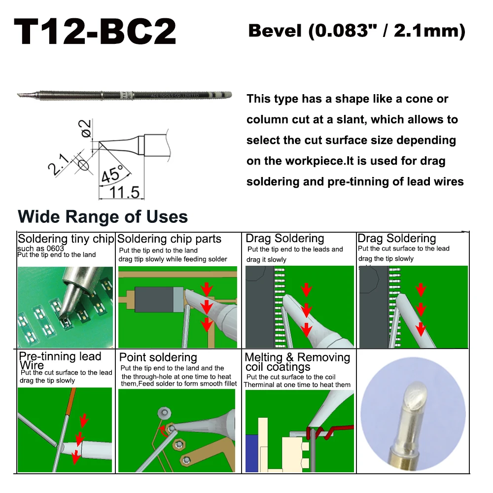 T12-BC2ทดแทนหัวแร้งสำหรับ HAKKO FM-203 FM-204 FM-206 FX-951 FX-950 FX-952 FX-9501 FM-2028 FM-2027 FM-2021 Handle