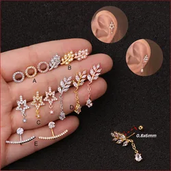 1Pc New 3 Color Long Cz Cartilage Earring  Piercing 20g 0.8*6mm Helix Piercing Jewelry Conch Rook Lobe Tragus Stud Piercing