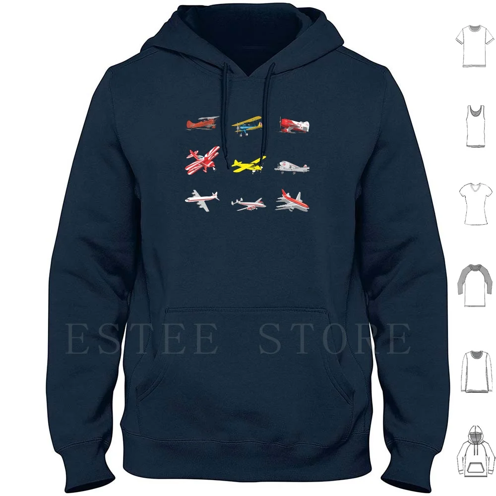 Airplanes Hoodie Long Sleeve Airplane Plane Aviation Flying Prop Propeller Jet Stick And Rudder Pilot