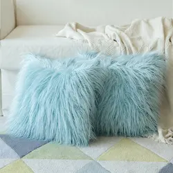 Pure White/Grey Cushion Cover One Side Faux Fur Decorative Throw Pillow Case Square Plush For Home Sofa Decor
