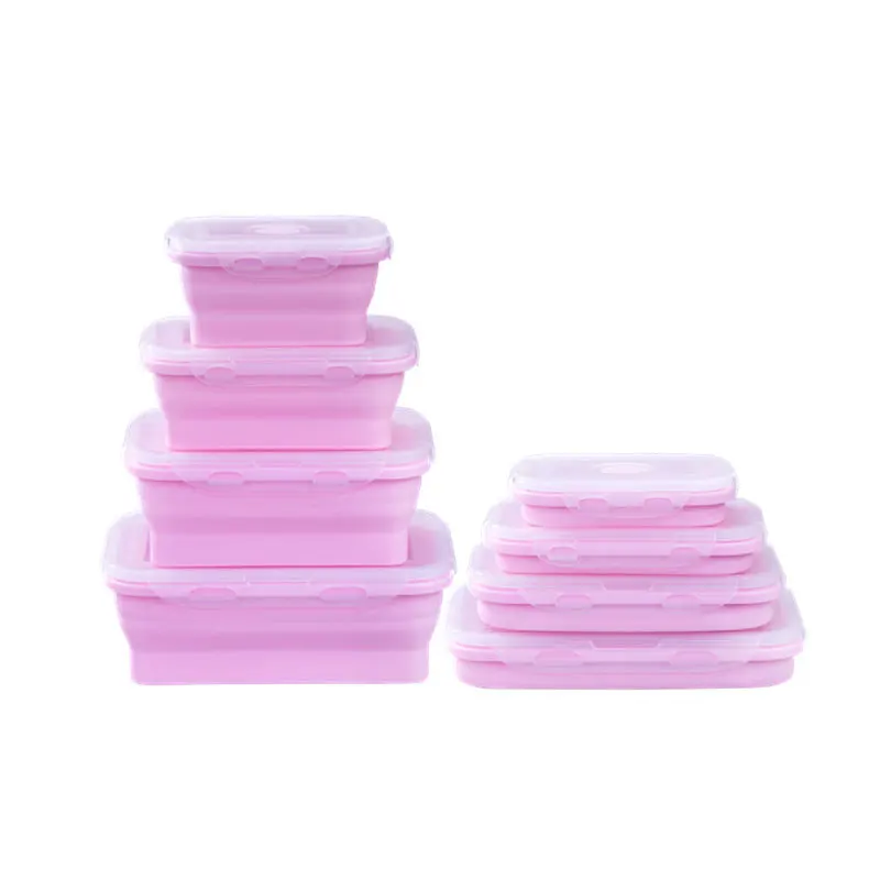 4 Sizes Silicone Folding Bento Box Collapsible Lunch Box Microwavable Portable Meal Food Storage Container for Children Adult