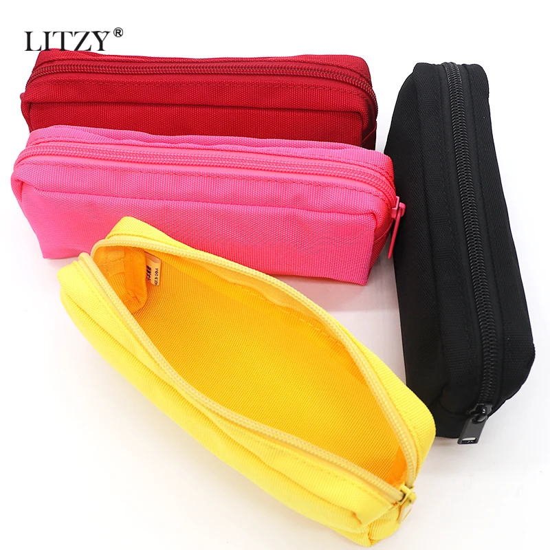 Black Canvas Pencil Case School PencilCase for Boys Girls Simple Candy Color Large-capacity Pencil Cases Stationery Cosmetic Bag