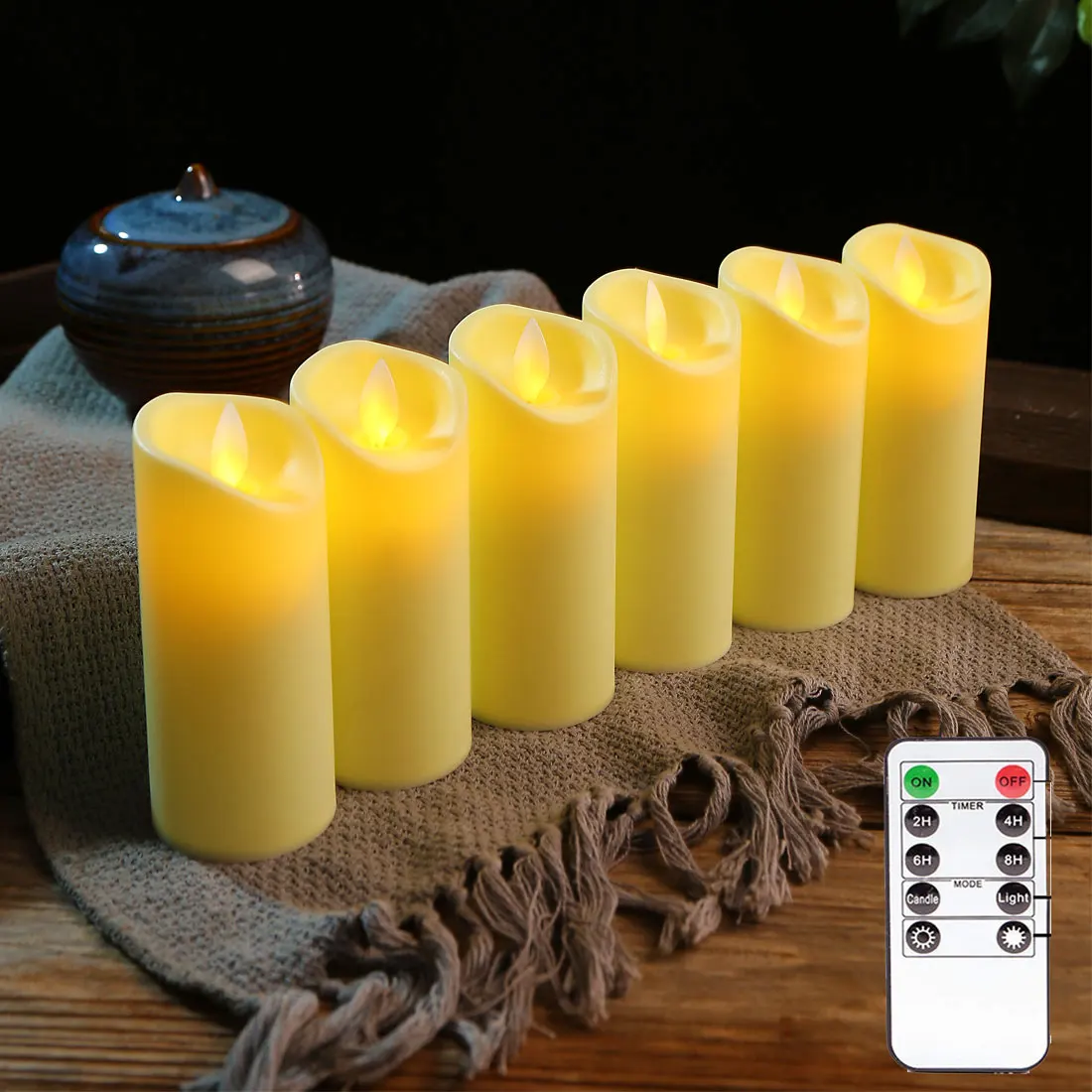 

1 or 2 Pieces Remote Control Christmas Dancing Flame LED Candles,Battery Operated Flameless Pillar Candle Light