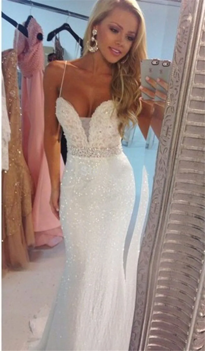 glitter wedding dress Mermaid Real Picture IN Store Beaded Sequined Spaghetti Straps Saahes Zipper Back Sleveless Sweep Train