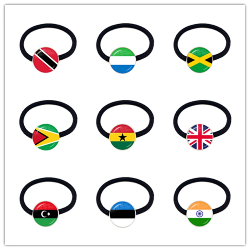 Trinidad,Sierra leone,Jamaica,Guyana,Ghana,UK,Libya,Estonia,India National Flag Elastic Hair Bands Accessories Jewelry For Wonen