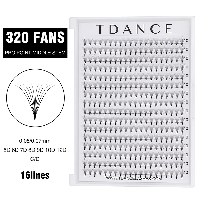 

TDANCE 320 вентиляторы 16 линий готовые объемные вентиляторы 5D/6D/7D/8D/9D/10D/12D14D удлинитель Pro Point Base Средний стержень искусственная норковая ресница