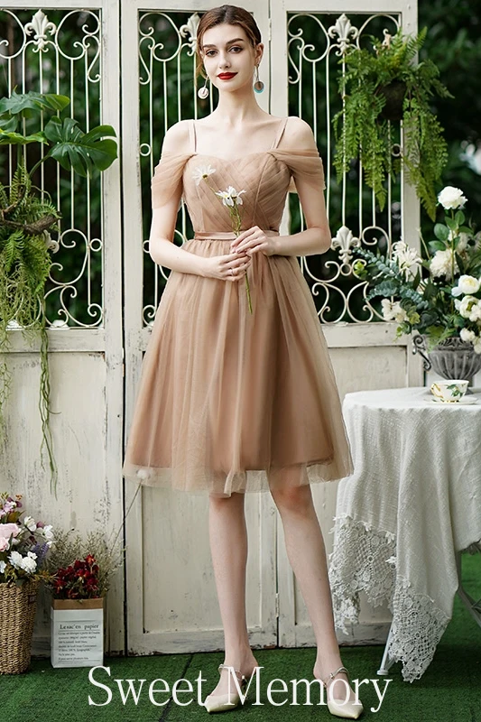 N2076 Coffee Color Short Bridesmaid Dresses Wedding Party Dress Simple Knee Length Robe De Soiree Vestidos