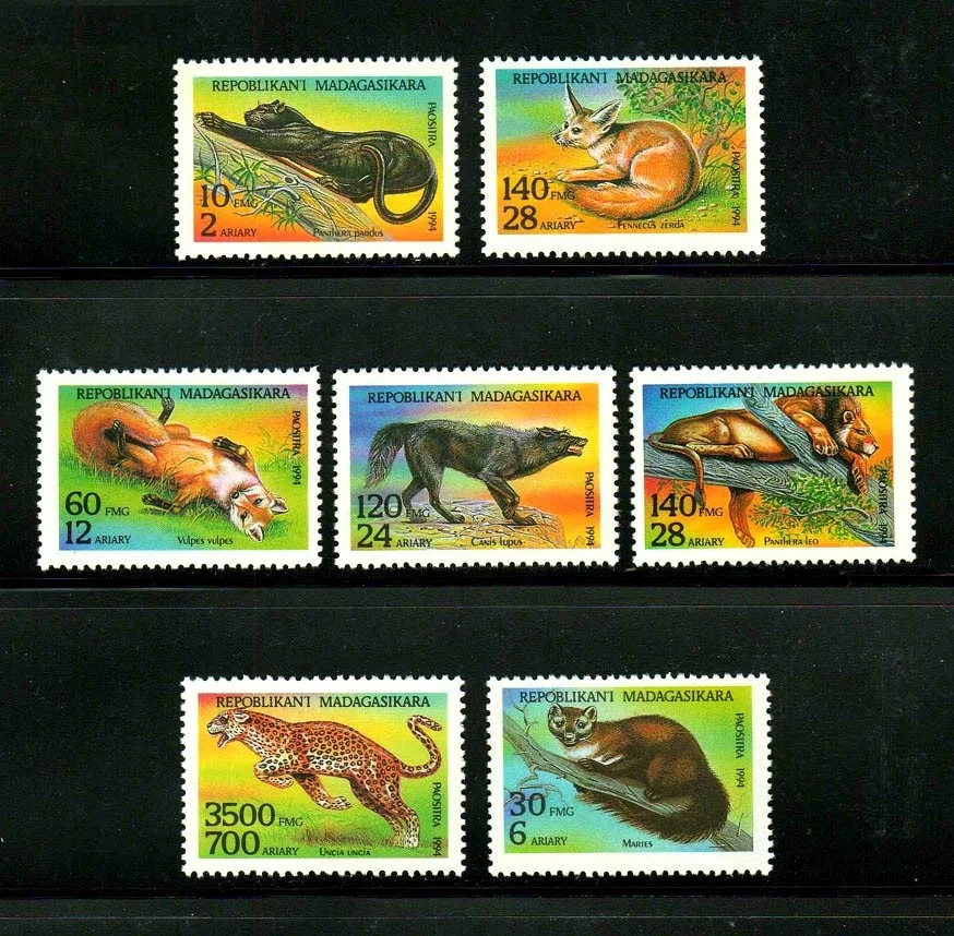 7Pcs/Set New Madagascar Post Stamp 1994 Wild Animal Stamps MNH