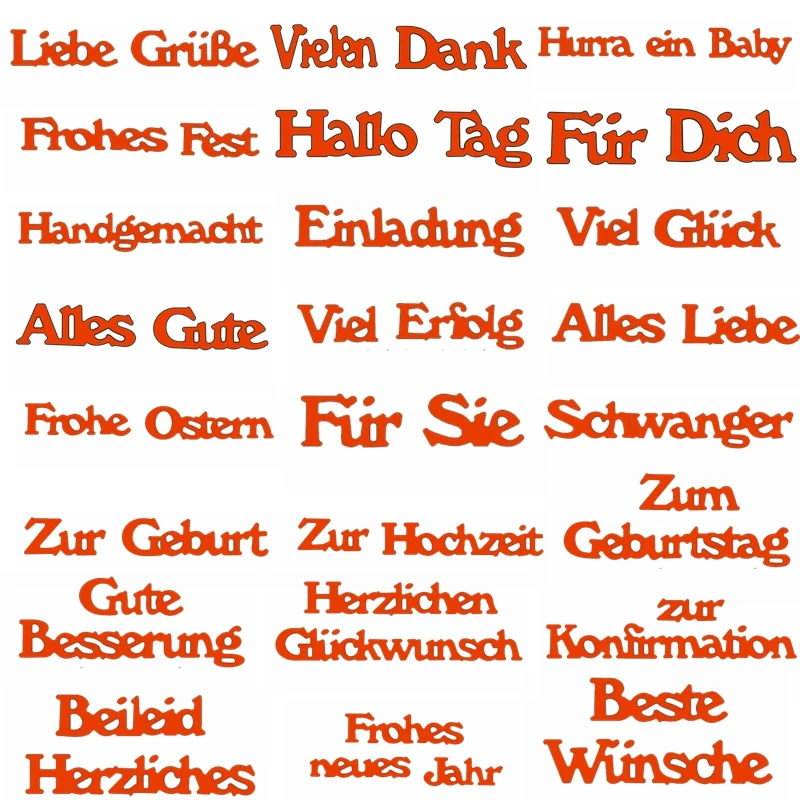 New Design German Phrase Vielen Dank Beste Wünsche Alles Gute Metal Cutting Dies For DIY Scrapbooking Crafts Template 2019 New