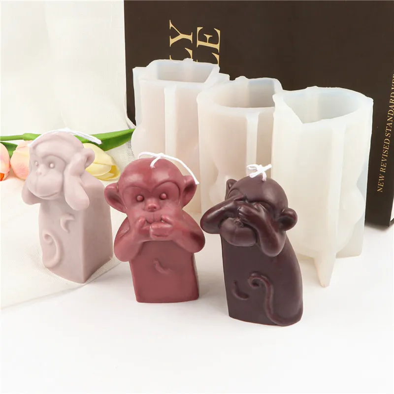 

Monkey Version Don't Talk or See Candle Silicone Mold for Handmade Desktop Decoration Gypsum Resin Aromatherapy Candle Mould