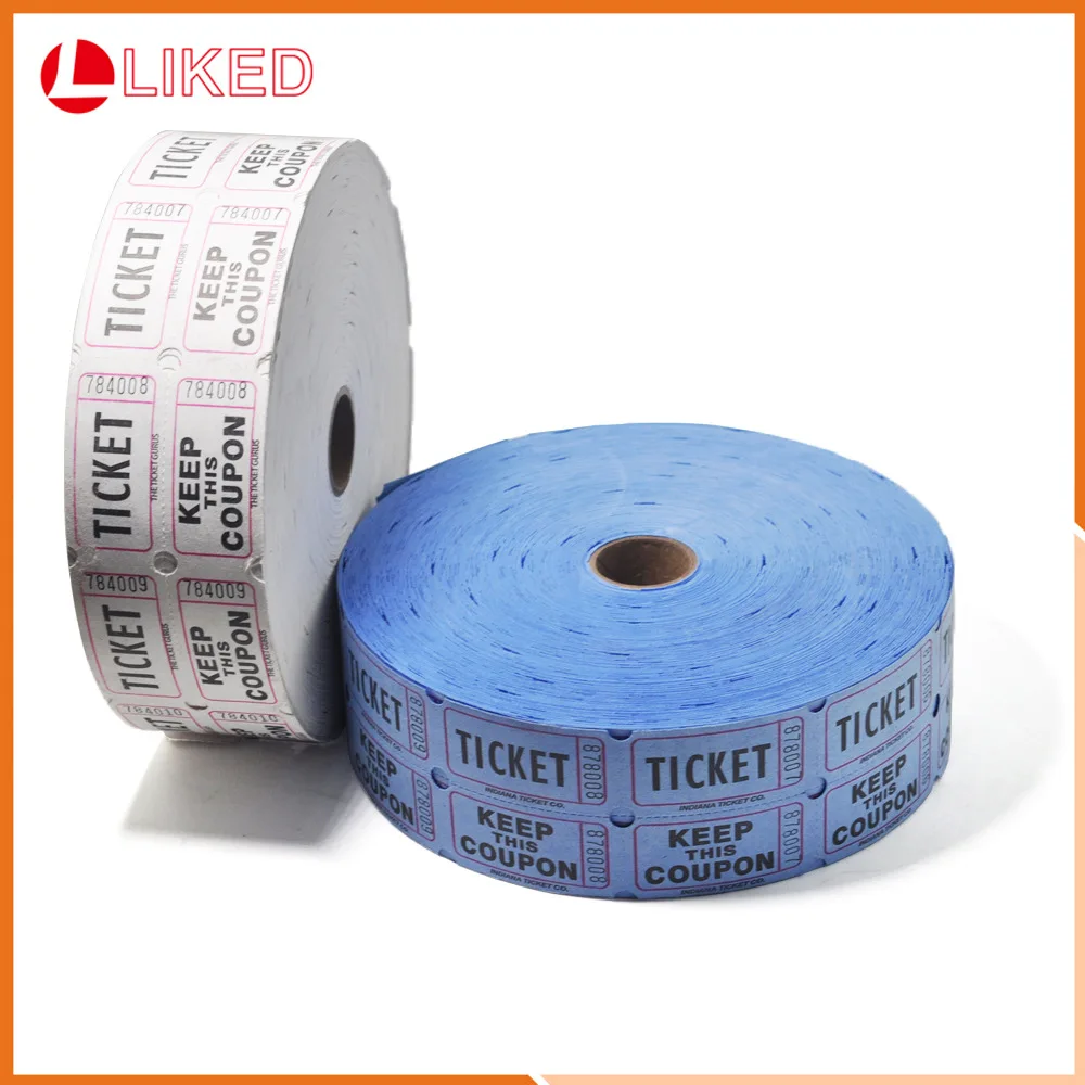 Custom Reel Serienummer Dubbele Rij Running Code Loterij Ticket Party Uitwisseling Coupon Blauw En Wit 2000 Stuks Per Rol