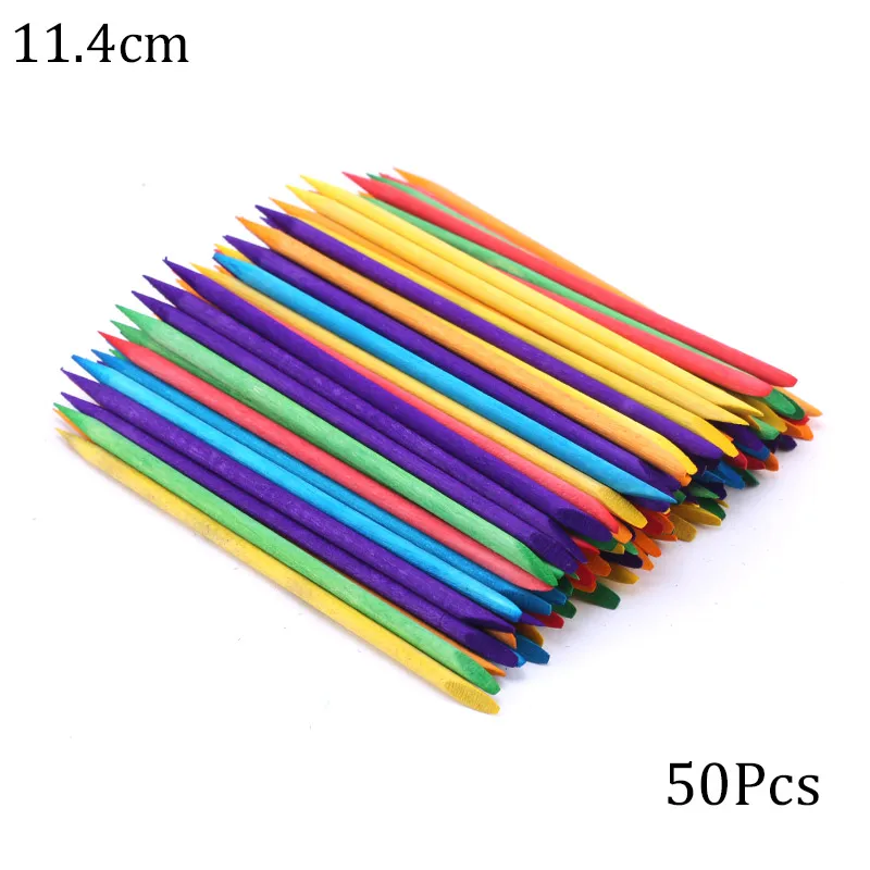 100/50 Stuks Nail Art Pusher Oranje Houten Stokken Cuticle Pusher Remover Steentjes Puntjes Verwijderen Manicure Pedicure Care Tools