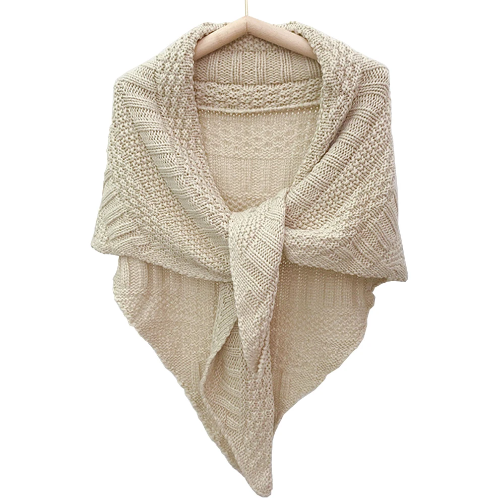 

Solid Winter Triangle Scarf Women Knitted Shawl Wraps Large Warm Neckerchief Blanket Female Pashmina Ponchos Tippet For Ladies