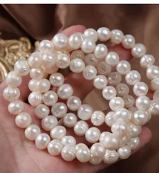 Elegant Natural Freshwater Pearl Bracelets for Women White Baroque Pearl Charm Elastic Bangle Fine Jewelry Wedding Party 8-9mm