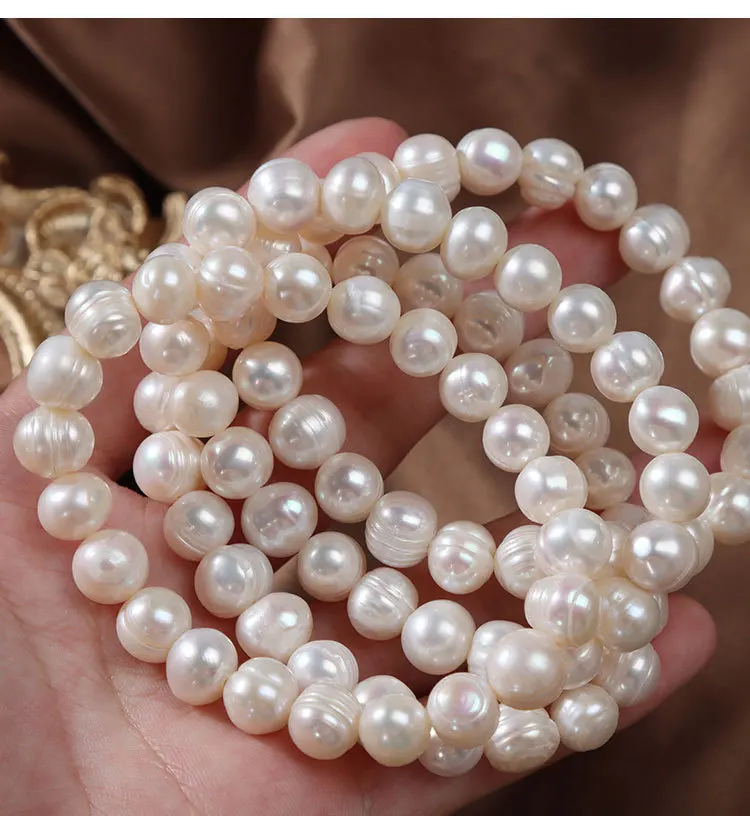 Eleganckie naturalne perły słodkowodne bransoletki dla kobiet białe barokowe perłowe koraliki elastyczna bransoletka biżuterii wesele 8-9mm