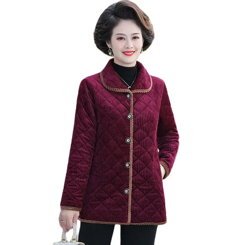 Fashion Women\'s Cotton Coat Lightweight Autumn Winter Coats Single-breasted Plus Velvet Jacket Tops