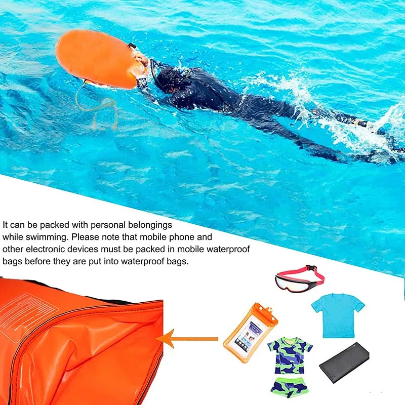 20L Inflatable Open PVC Swimming Buoy Tow Float Dry Bag Double AirBag With Belt High Visibility Swimming Water Sport Safety Bag