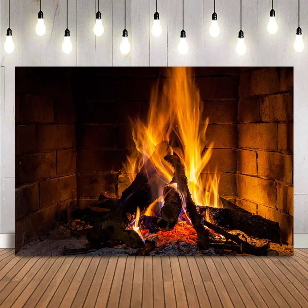 

Fireplace Bonfire Backdrop for Photography Fire Christmas Holiday Party Decoration Banner Children Kids Portrait Background