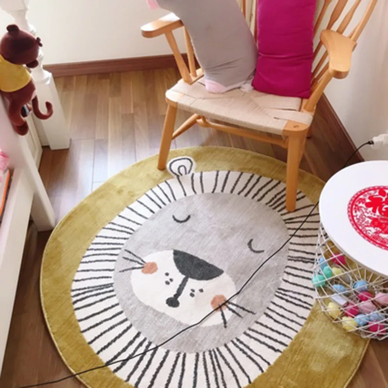 100CM Kids Room Carpet Cartoon Lion Animal Playmat Bedroom Decor Crawling Mats Carpets Soft Anti-Slip Floor Kids Home Decoration