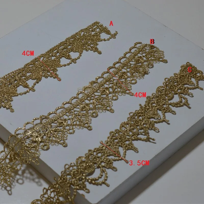 5YDS/LOT 3.5CM～4cm Wedding Dress Fluorescent Lace Applique Gold Thread Wavy-type Venice Lace Accessories Trim 2020606SOMELACE