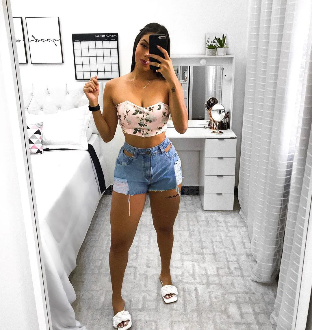 Solid Women Clothing Denim Shorts Cut Out Waist Summer Jeans Slim Short Pants Feminino Ripped Casual Trousers