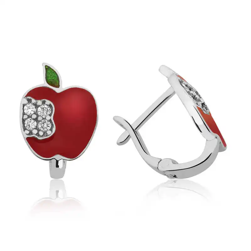 Silver Red Apple Kids Earring Zircon Stone 925 Sterling Women for Jewelry Wedding Party Birthday Gift - Box - Fashion - Girl - Special Days