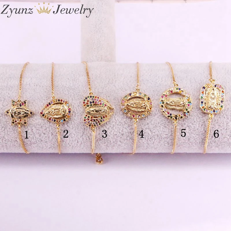 

10PCS, Virgin Jesus, Micro pave rainbow CZ stone &Cubic Zirconia Connector Charm Bracelets