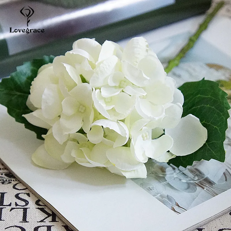 Silk Hydrangeas Artificial Flowers Branch White Wedding Flowers Small Bouquet Fake Flowers Party Home for Decor Faux Flores Pink