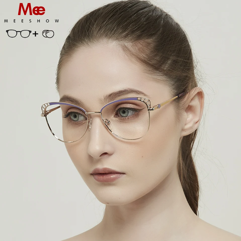 

MEESHOW Glasses Frame Brand women cat eyes Prescription Eyeglasses Female Myopia Optical Frames Diamond Spectacles Eyewear