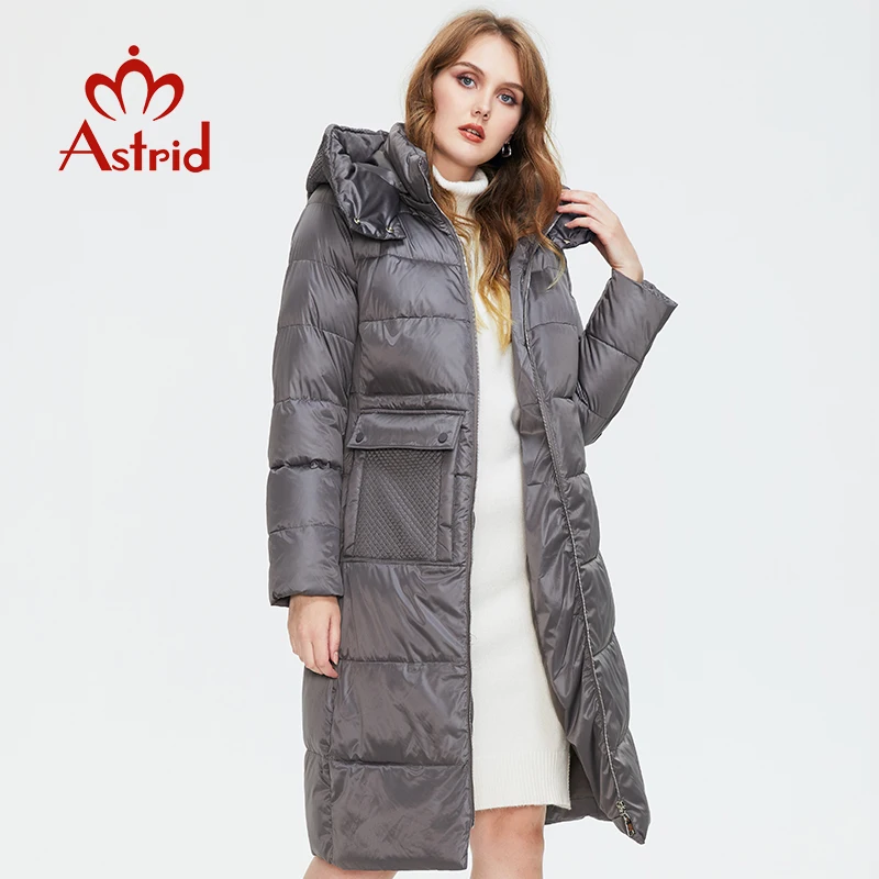 Astrid 2022 jaqueta de inverno feminina solta roupas longas outerwear alta qualidade com capuz zíper estilo moda feminino casaco cinza escritório