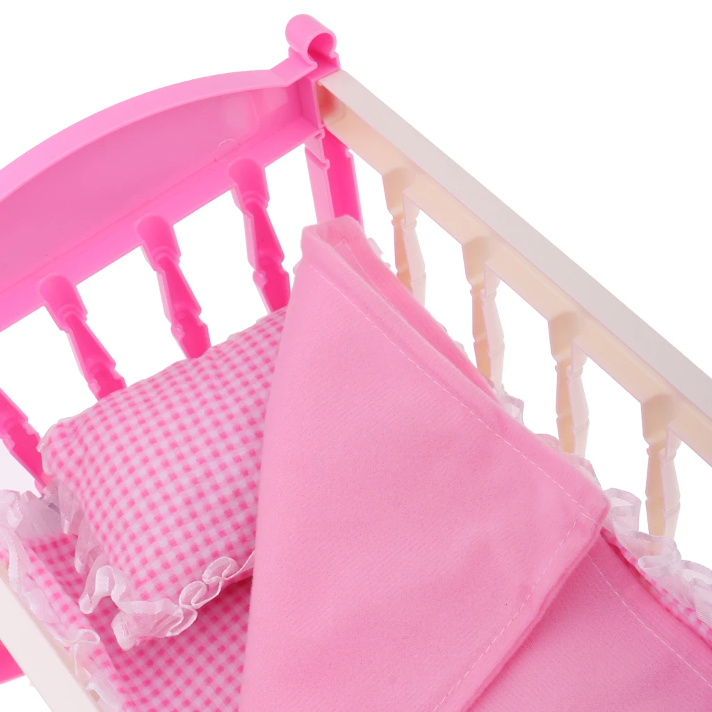 Pink 29*20cm Cradle Bed with Pillow Quilt Kit for 9-11inch Reborn Baby Girl Dolls Accessory