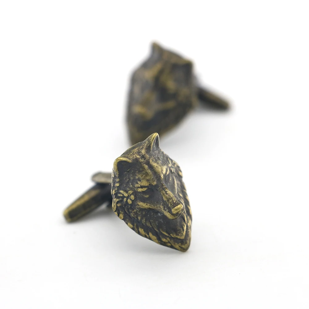 New Arrival Wolf Cuff Links Bronze Color Vintage Animal Design Quality Brass Material Men's Cufflinks Free Shipping