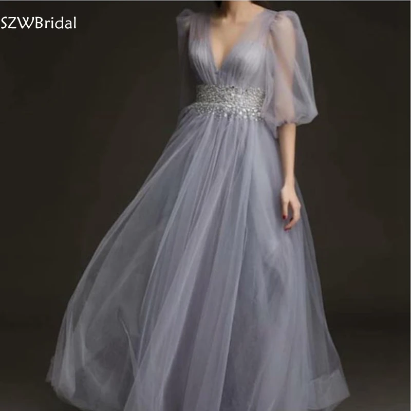 

Новое поступление 20212, длинное вечернее платье с V-образным вырезом, украшенное бисером, женское платье, Длинные вечерние платья