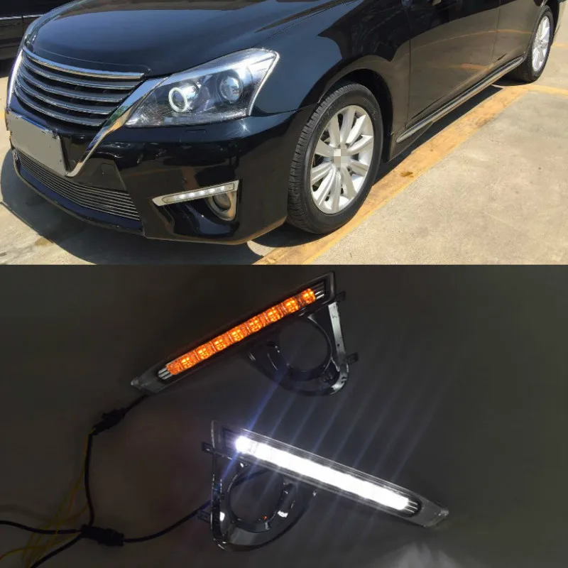 12V LED Daytime Running Lights DRL Turn signal yellow flashing for TOYOTA CROWN 2013-2015