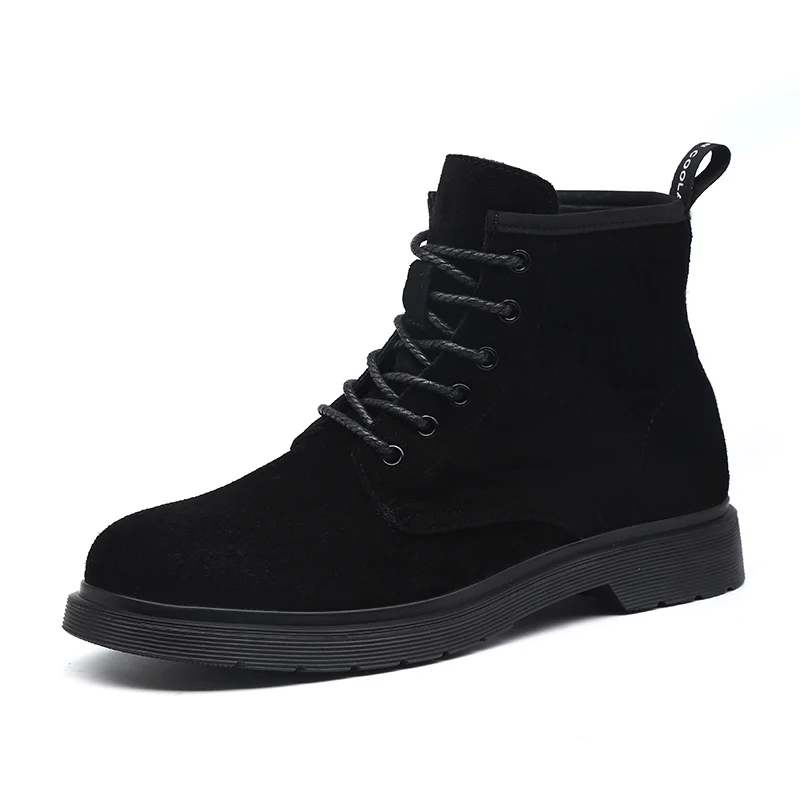 mens casual cow suede leather boots black trendy lace-up autumn winter shoes cowboy platform boot party prom dress ankle botas