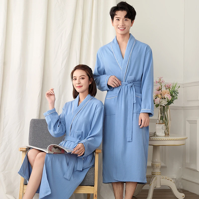 Waffle bathrobe hotel couple night gown men and women absorbent bathrobes beauty salon sweat steam clothes evening Gowns new