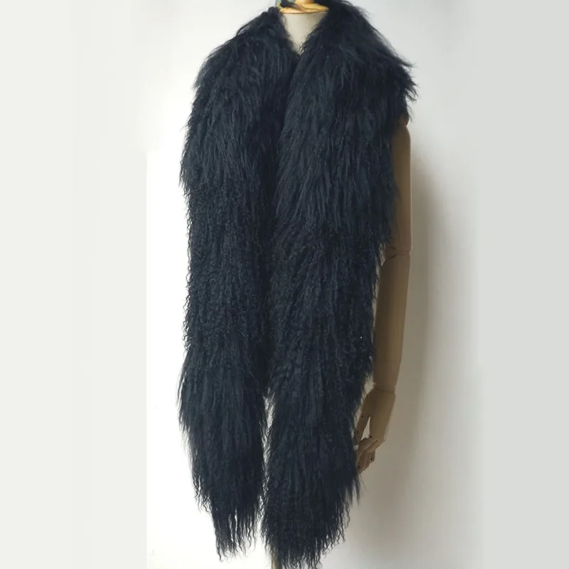 2023 Women Long Mongolia Lamb Fur Scarf Fashion Warm Winter Long Hair Genuine Fur Scarves Tibet Warm Neck Warmer Female