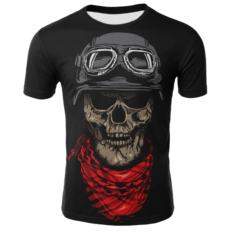 2021 new men\'s summer skull print men\'s short-sleeved T-shirt 3D T-shirt casual breathable T-shirt and plus size T-shirt