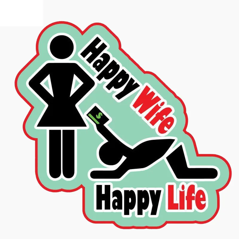 Hot Funny Fashion Car Sticker HAPPY WIFE HAPPY LIFE Decals Car  Motorcycle Reflective Vinyl  PVC 13cm X 12.4cm