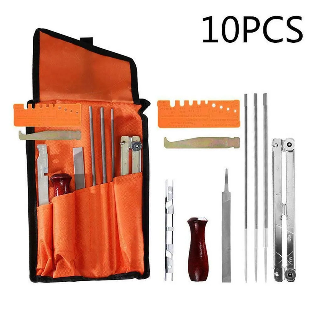 Conjunto Profissional da Cadeia de Serra Elétrica Moagem Kit Punho da Folhosa Mais Rodada Guia de Arquivo Bar Arquivo Ferramentas Apontador Conjunto Plana 10 Peças