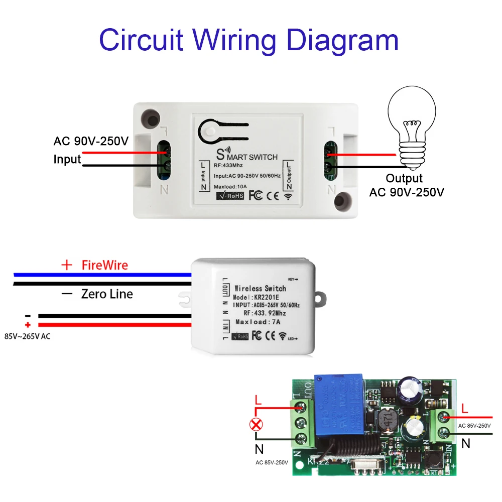 Rubrum 433Mhz Smart Switch 1 2 3 Button Wall Panel Light Switch and AC 110V 220V RF Realy Receiver Module Remote Control Home