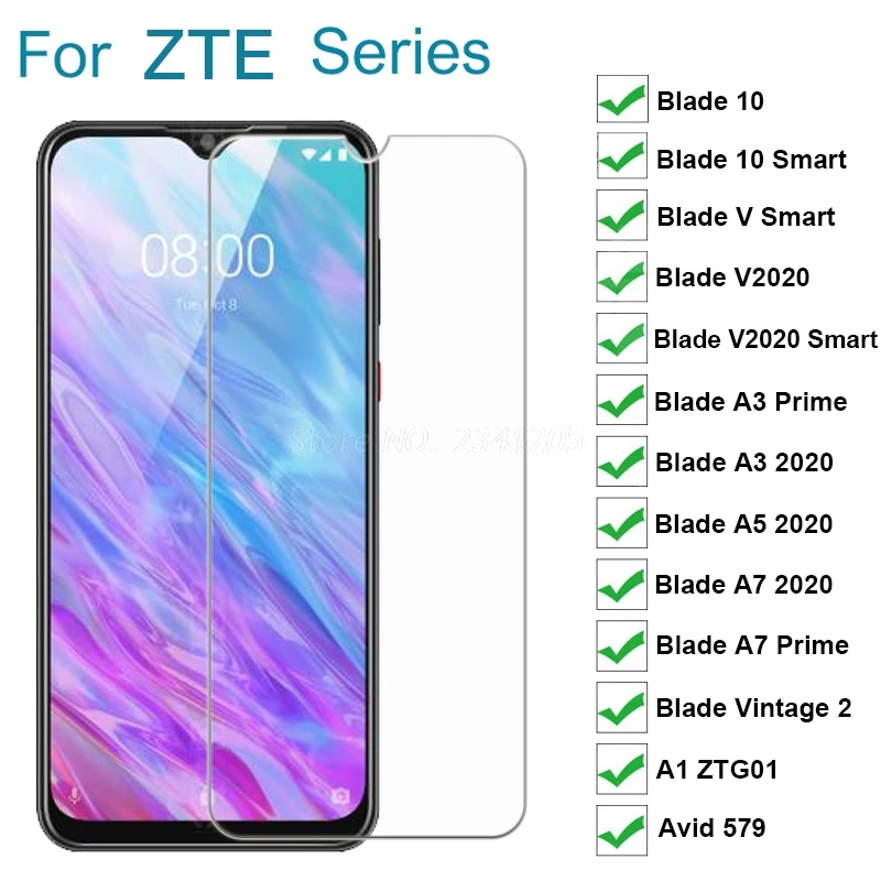 Tempered Glass for ZTE Blade 10 Smart A5 A3 A7 Prime 2020 V2020 V Smart Vintage 2 Protective Glass on ZTE A1 ZTG01 Avid 579 Film