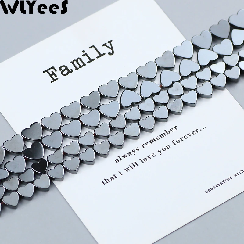 WLYeeS 6/8mm Natural Black Hematite Bead Love Heart Spacer Loose Stone Bead for Jewelry Making DIY Necklace Bracelet Accessories