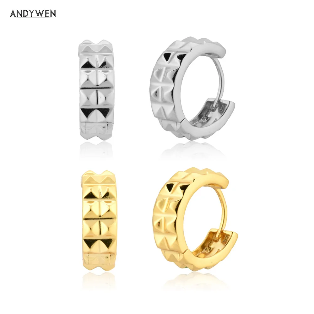 ANDYWEN 925 Sterling Silver Gold 13mm Piercing Hoop Large Thick Women Huggies Loop Circle Geometric Pendiente Large Jewelry