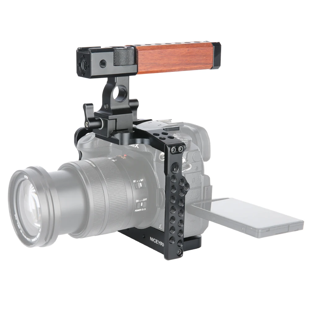 NICEYRIG for Panasonic Lumix GH5 / GH5S Camera Cage Kit with Cable Clamp Cheese Top Handle NATO Rail Cold Shoe 15mm Rod