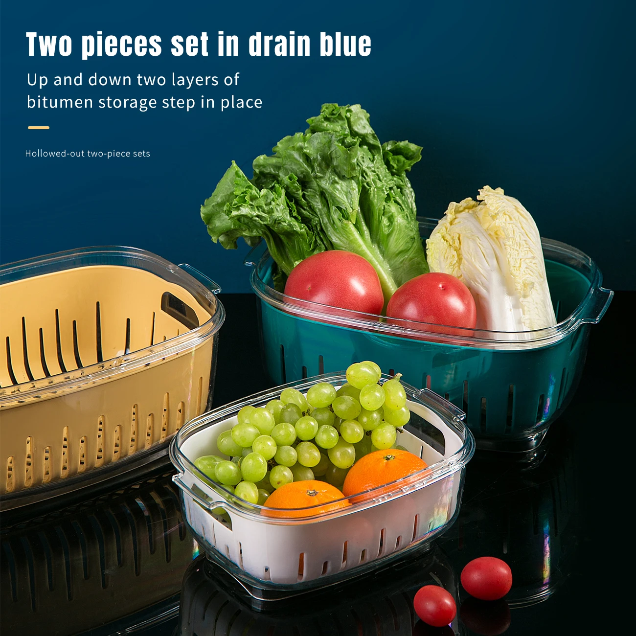 Double-Layer Drain Basket Transparent Hollow Fruit And Vegetable Storage Baskets Kitchen Sink Vegetable Washing Box