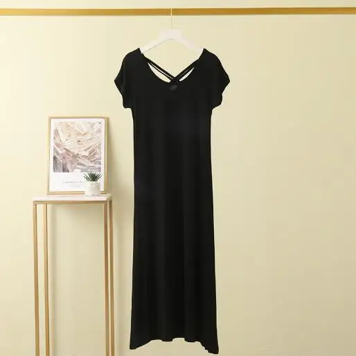 Sexy backless cotton nightgowns women short sleeve long dress casual home wear nightdress modal comfortable female nightshirt
