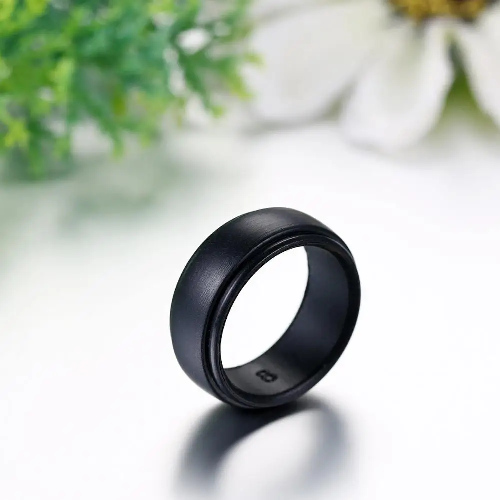 BONISKISS 9MM Silicone Rubber Wedding Bands for Men Women Rings Size 7 8 9 10 11 12 13 Black Color image 3