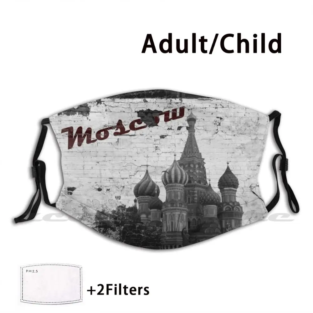 Mascarilla de ciudad de Moscú para adultos y niños, máscara lavable con filtro Pm2.5, logotipo creativo, iglesia, Distrito mundial, St Basil, Kremlin