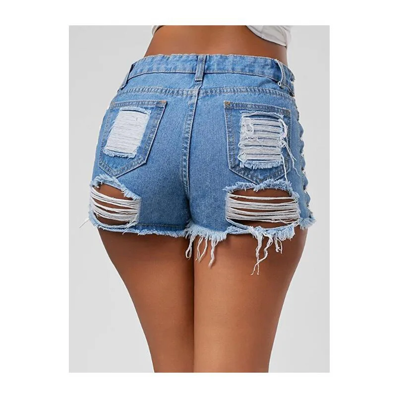 2023 New Sexy Summer Women Denim Shorts Black Blue High Waist Ripped Short Jeans Femme Tassel Lace Up Bandage Hotpants